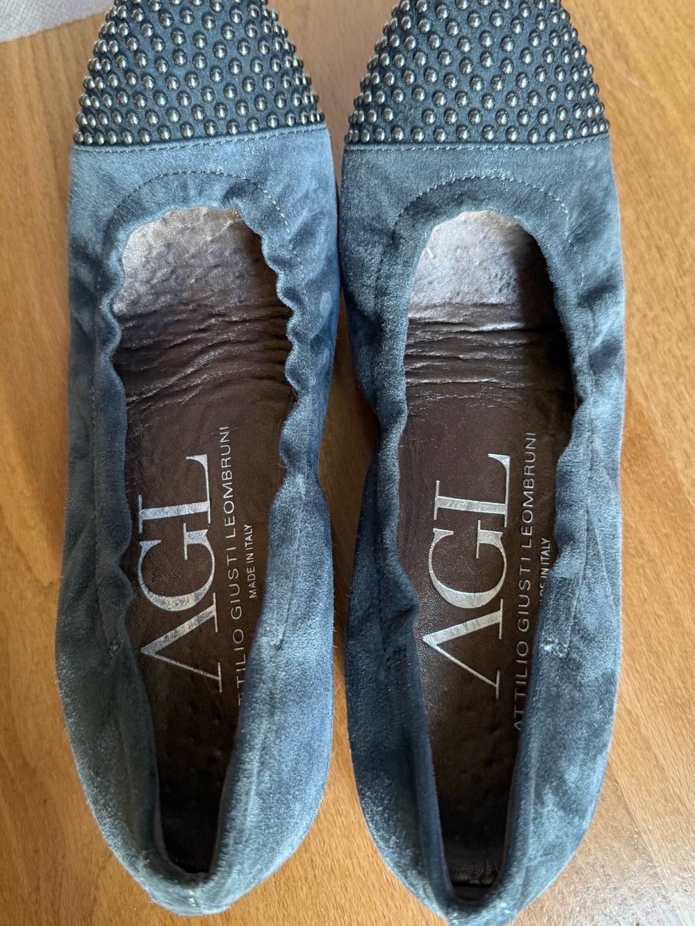 AGL Gray Suede Studded Toe Ballet Flats